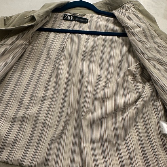 Zara Olive Green Cropped Linen Jacket - Picture 4 of 7